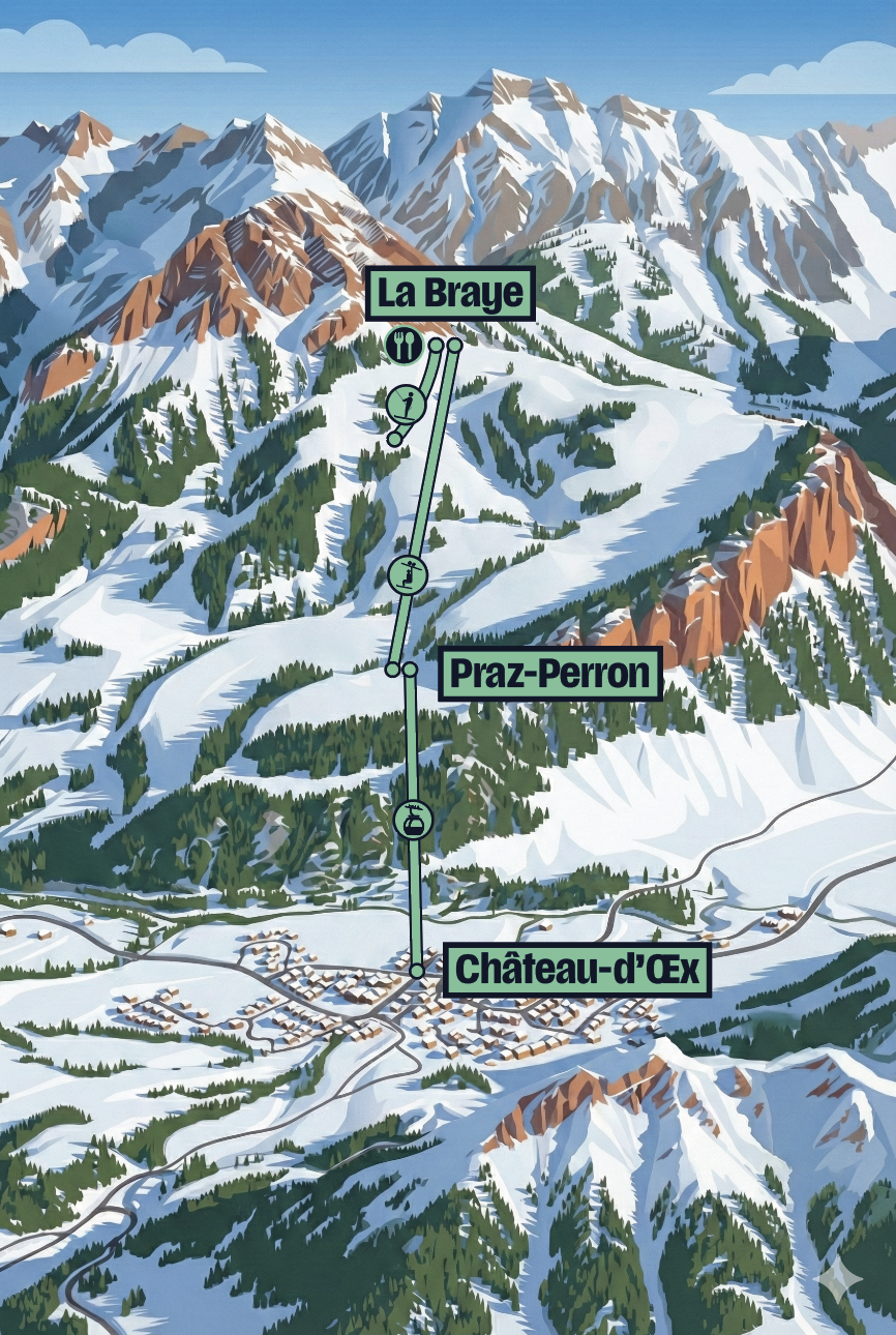 Parcours de Château-d'Œx à La Braye via Praz-Perron